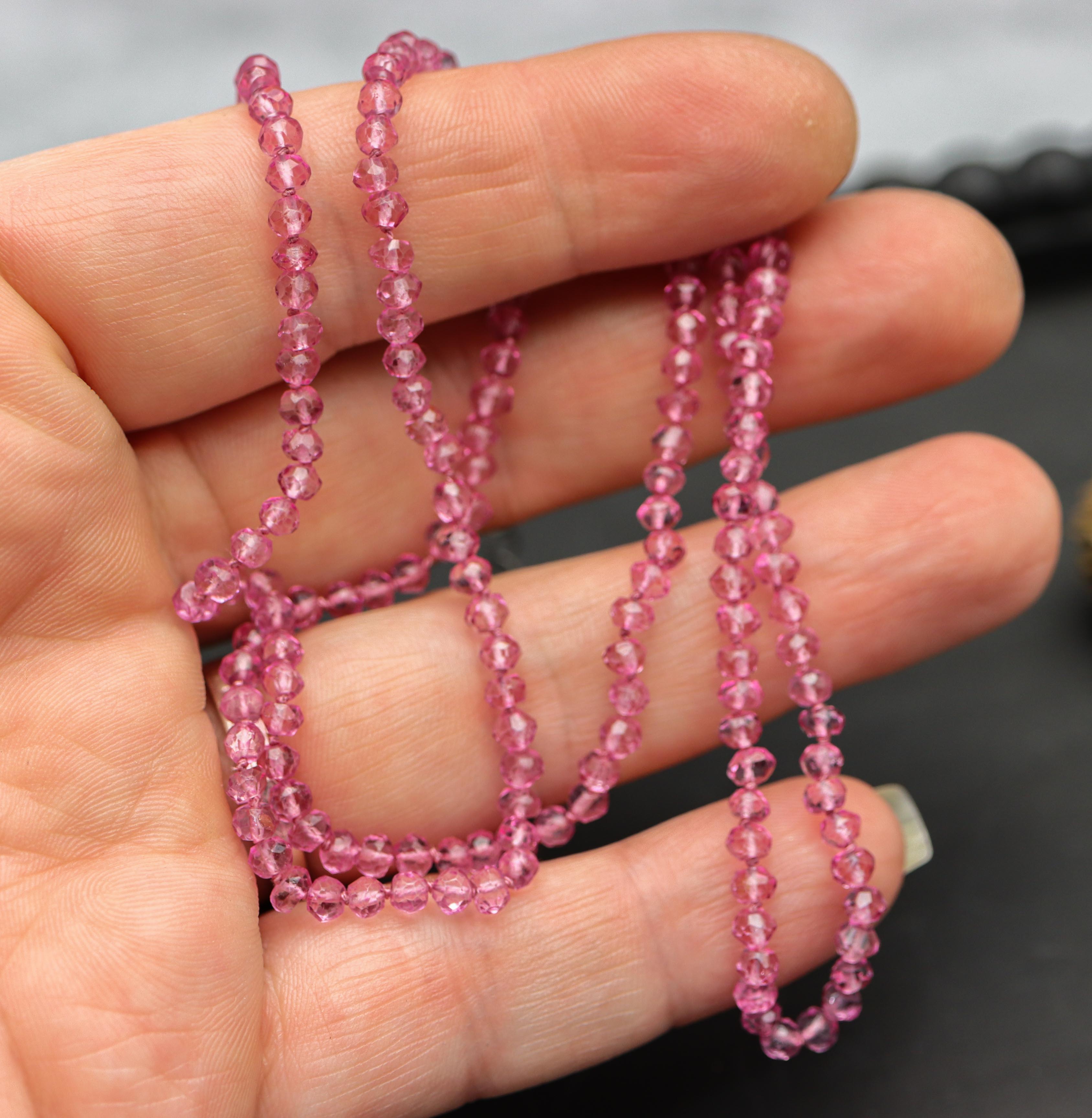 Pink Quartz Hand Knotted Bead Necklace Sterling Silver