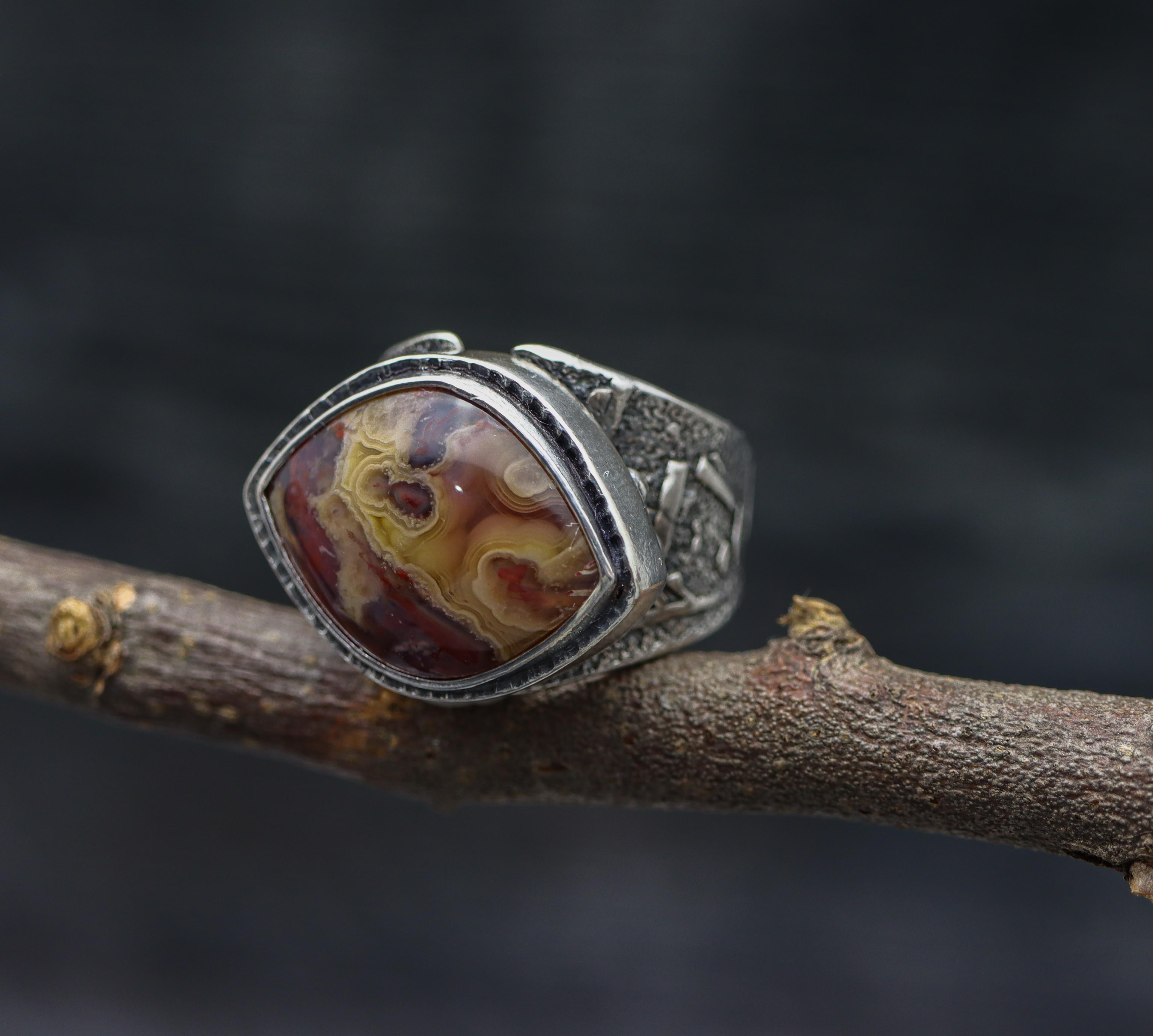 Laguna Agate Sterling Silver Wide Band Ring