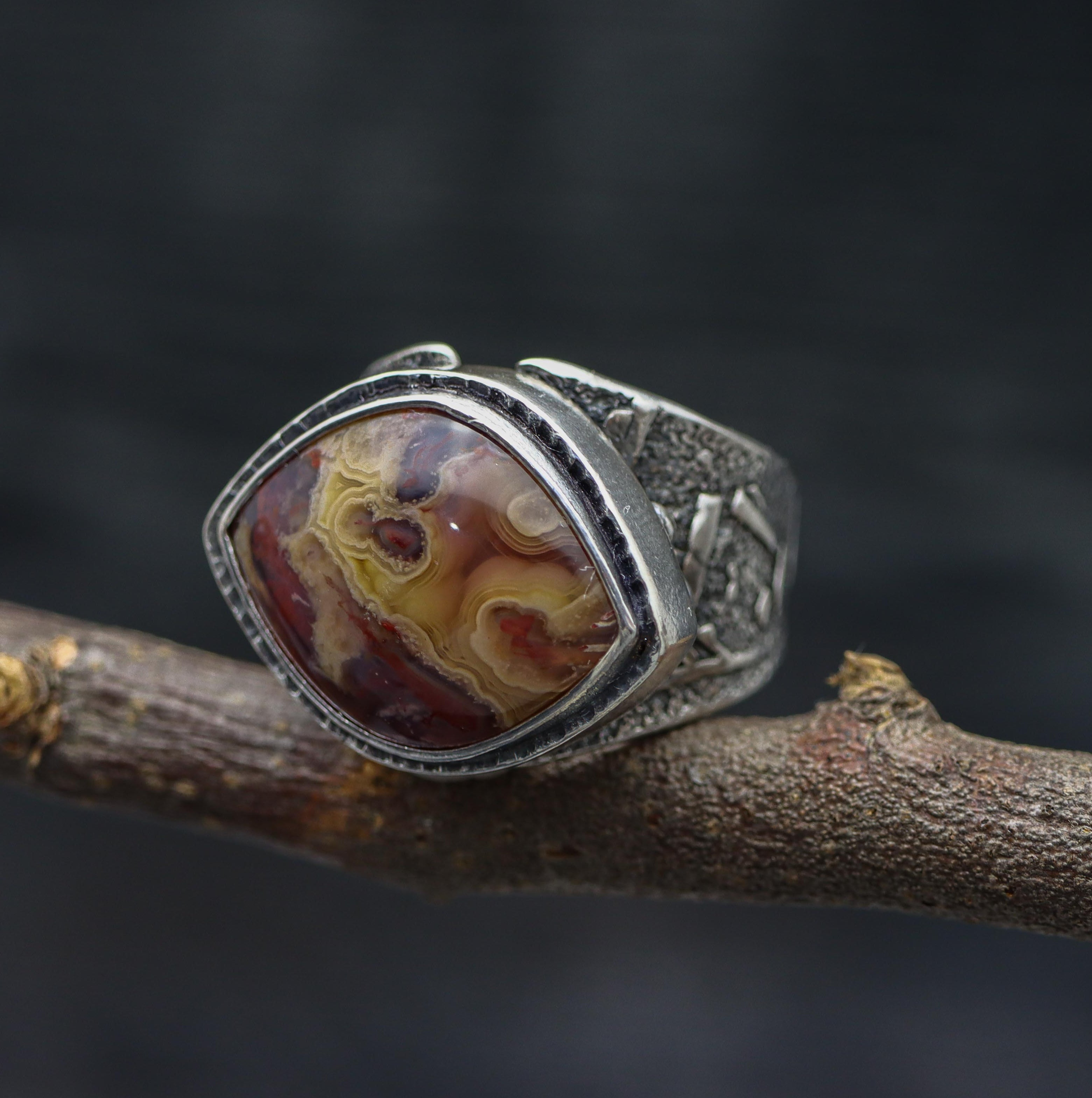 Laguna Agate Sterling Silver Wide Band Ring