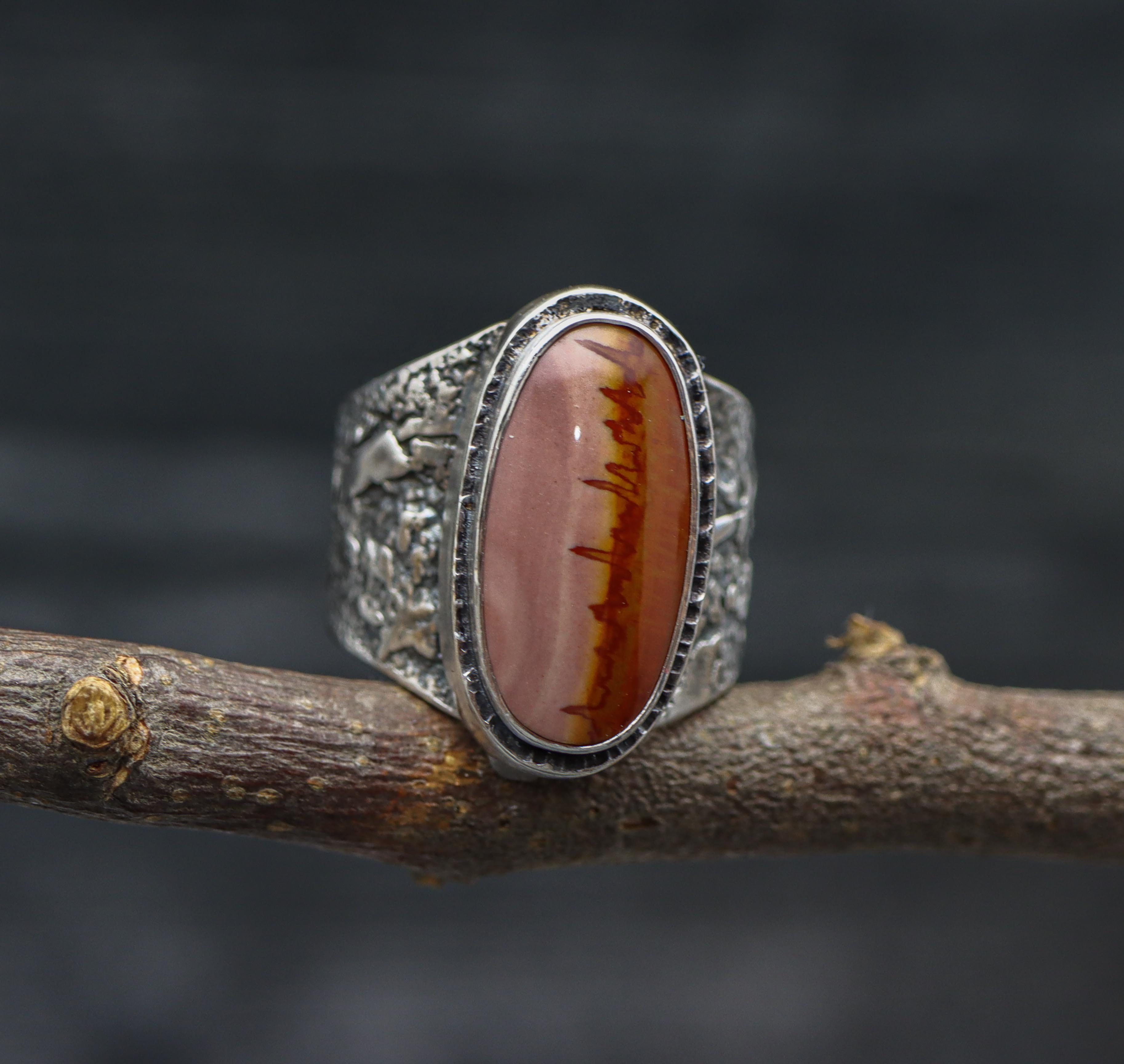 Red Falcon Jasper Sterling Silver Wide Band Ring