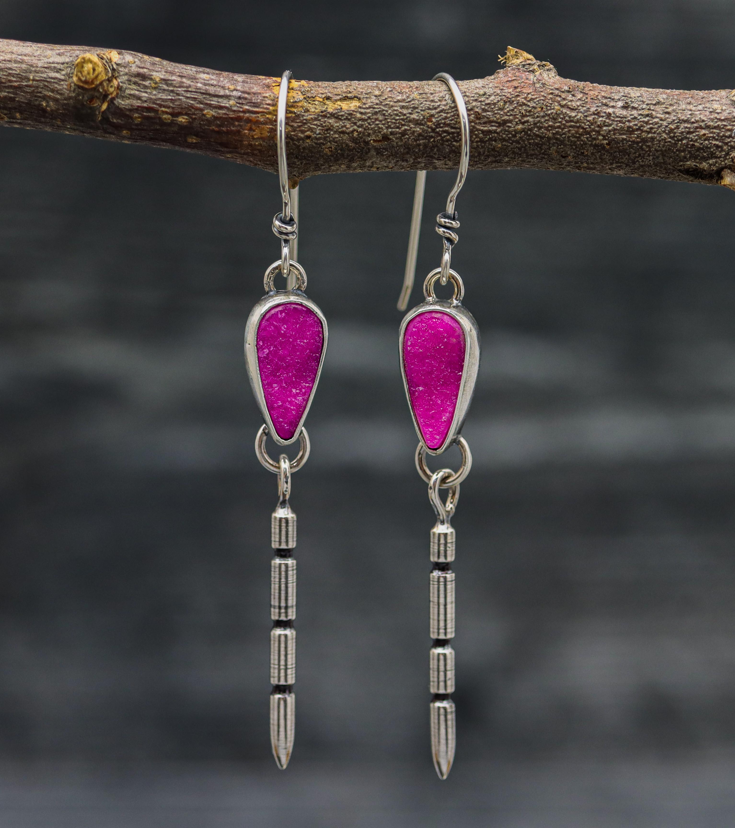 Bubblegum Pink Cobalto Calcite Dangle Spike Earrings Sterling Silver