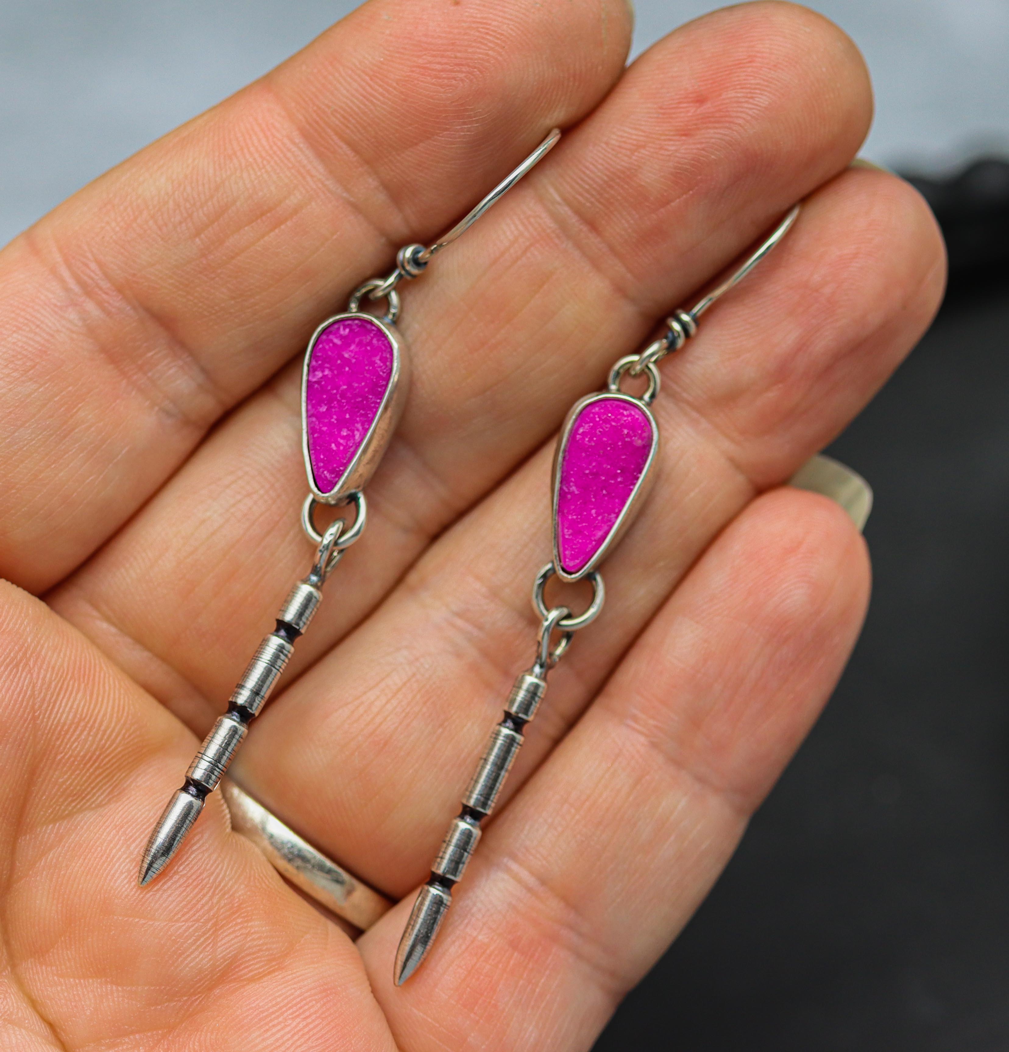 Bubblegum Pink Cobalto Calcite Dangle Spike Earrings Sterling Silver