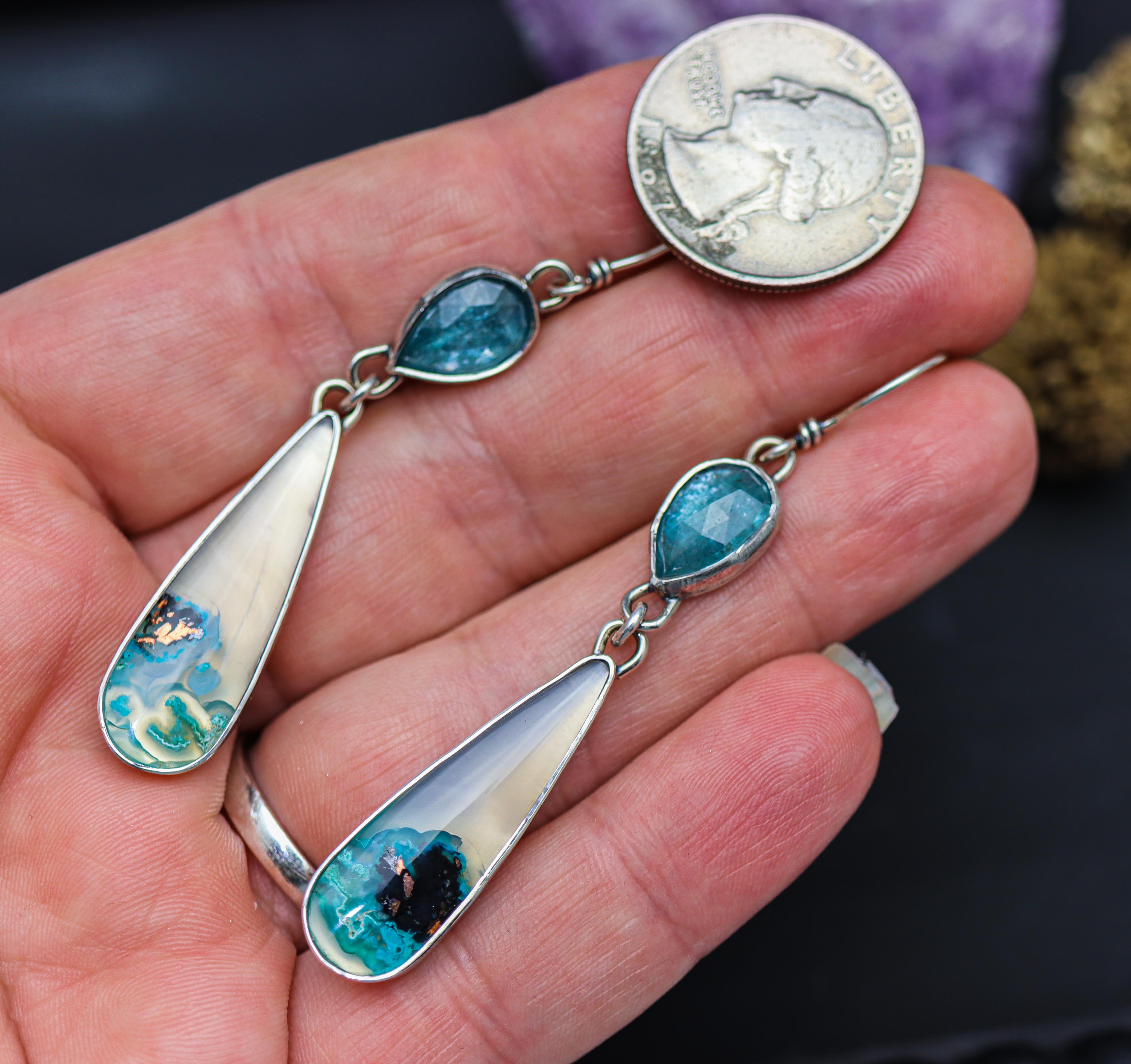 Confetti Chrysocolla with Aqua Kyanite Dangle Earrings Sterling Silver