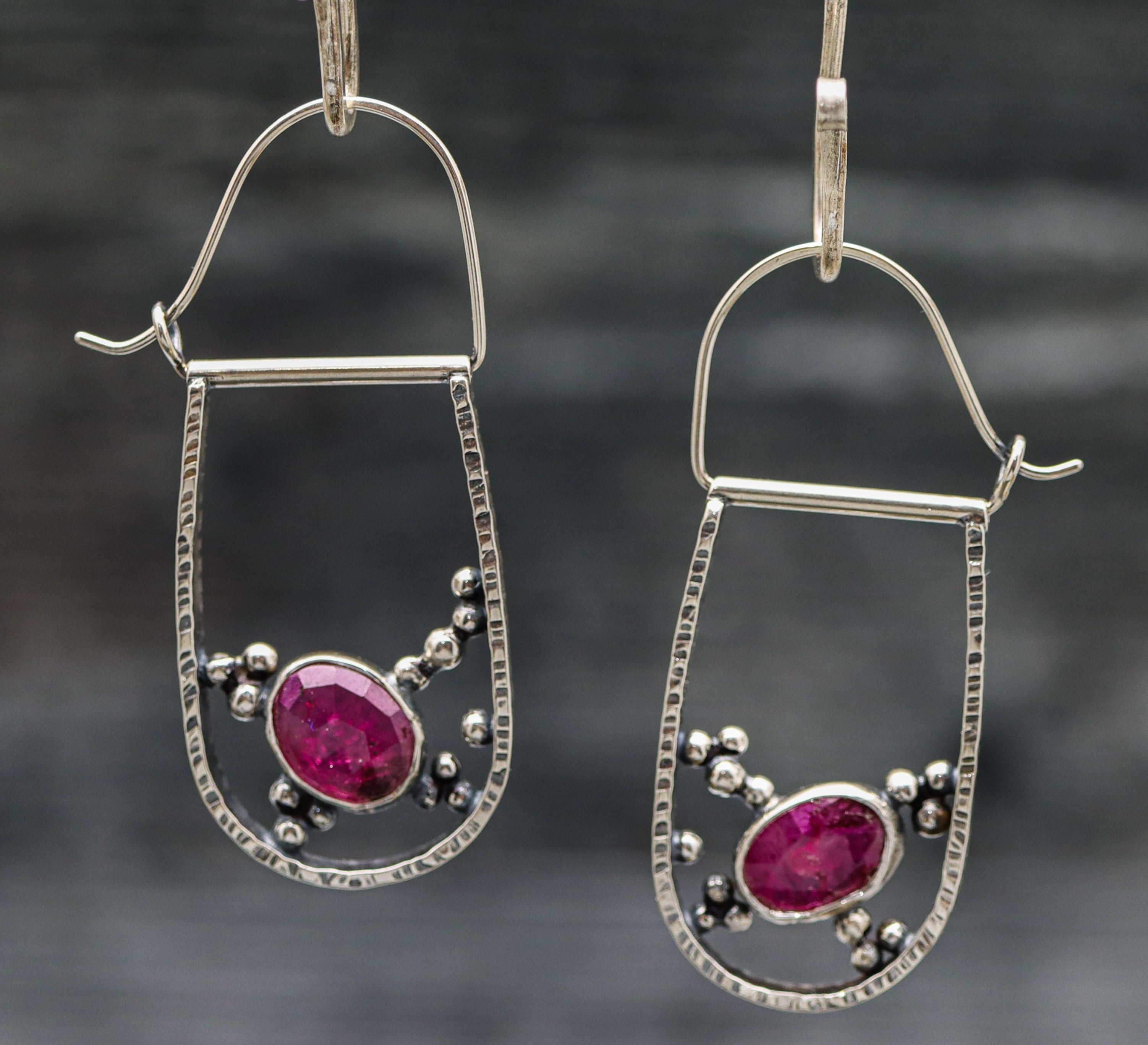 Pink Tourmaline U Hoop Earrings in Sterling Silver